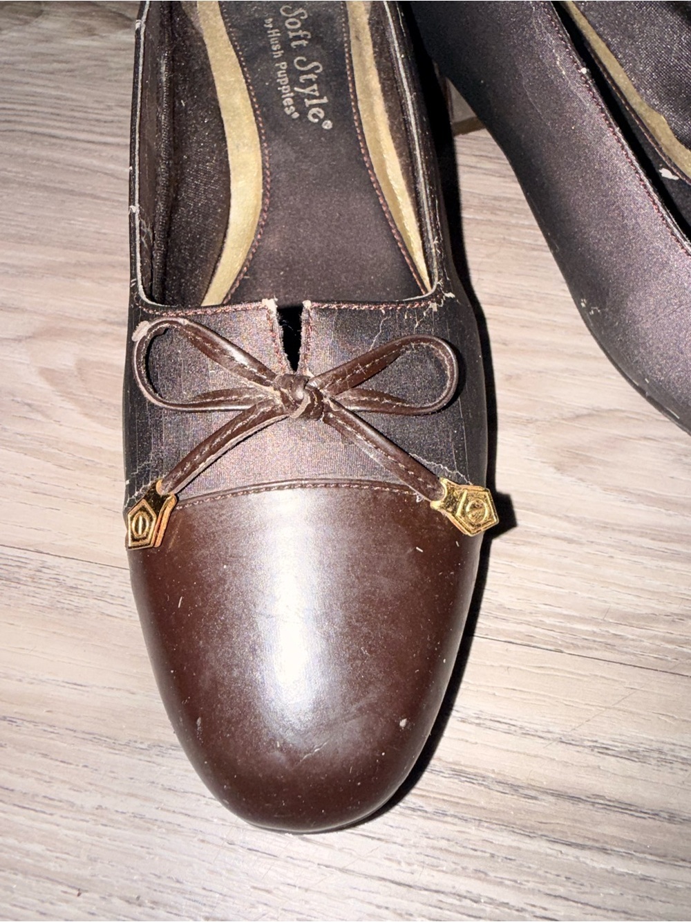 Soft Style Women’s Dark Brown Bow-Trim Loafers with Gold Accents - Picture 2 of 5
